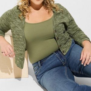Women’s TORRID Cropped Olive Space Dye Cardigan V-Neck Sweater (Size 2X) 18/20